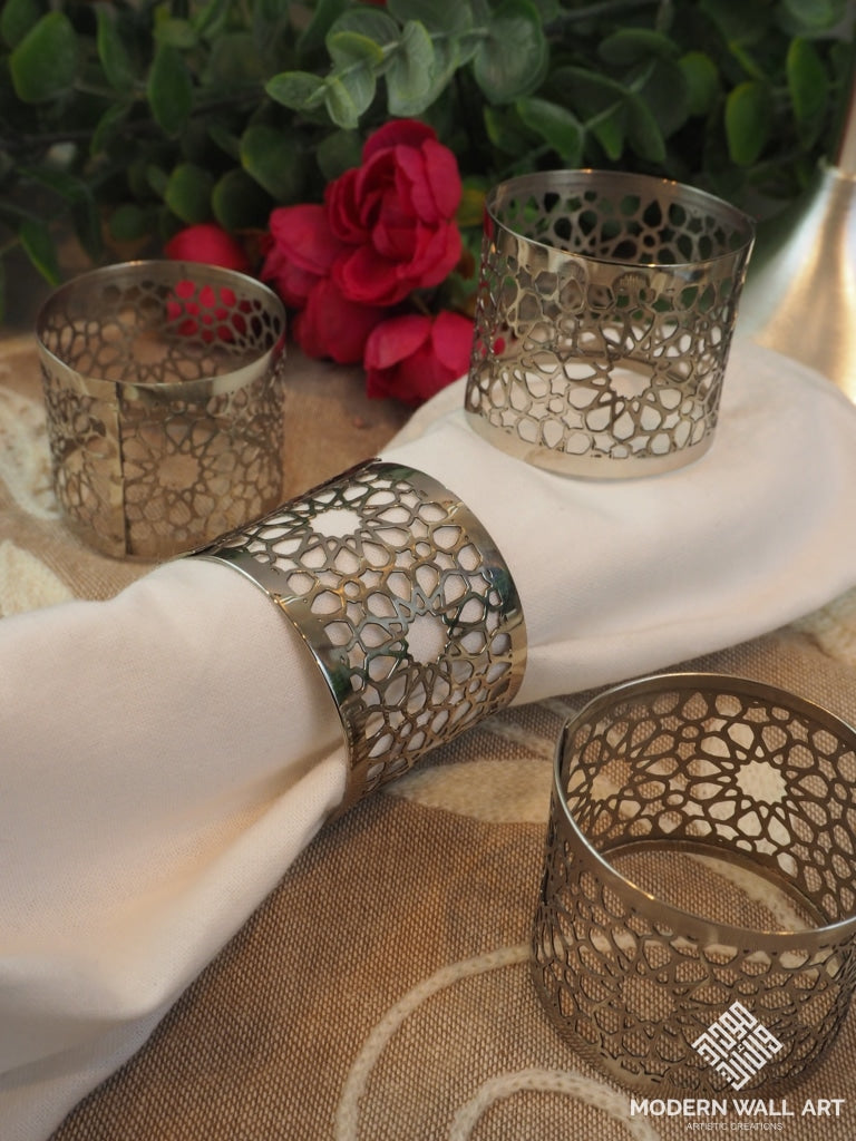 Moroccan Designed Stainless Steel Napkin Rings Set Of 4 With Gift Box