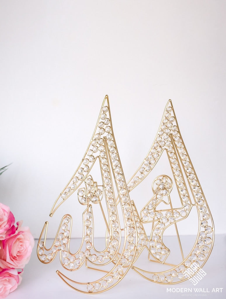 Rhinestone Allah And Mohammed Table Top Gold