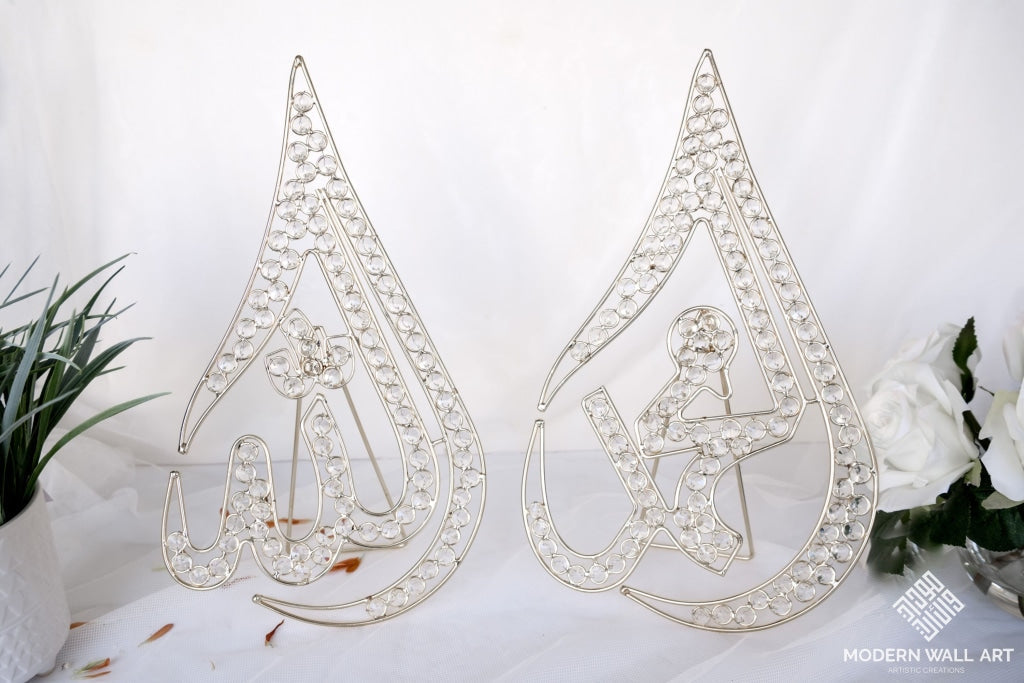 Rhinestone Allah And Mohammed Table Top Silver