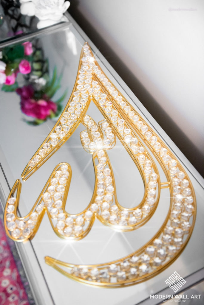 Teardrop metal wire Allah Art with rhinestones - Modern Wall Art